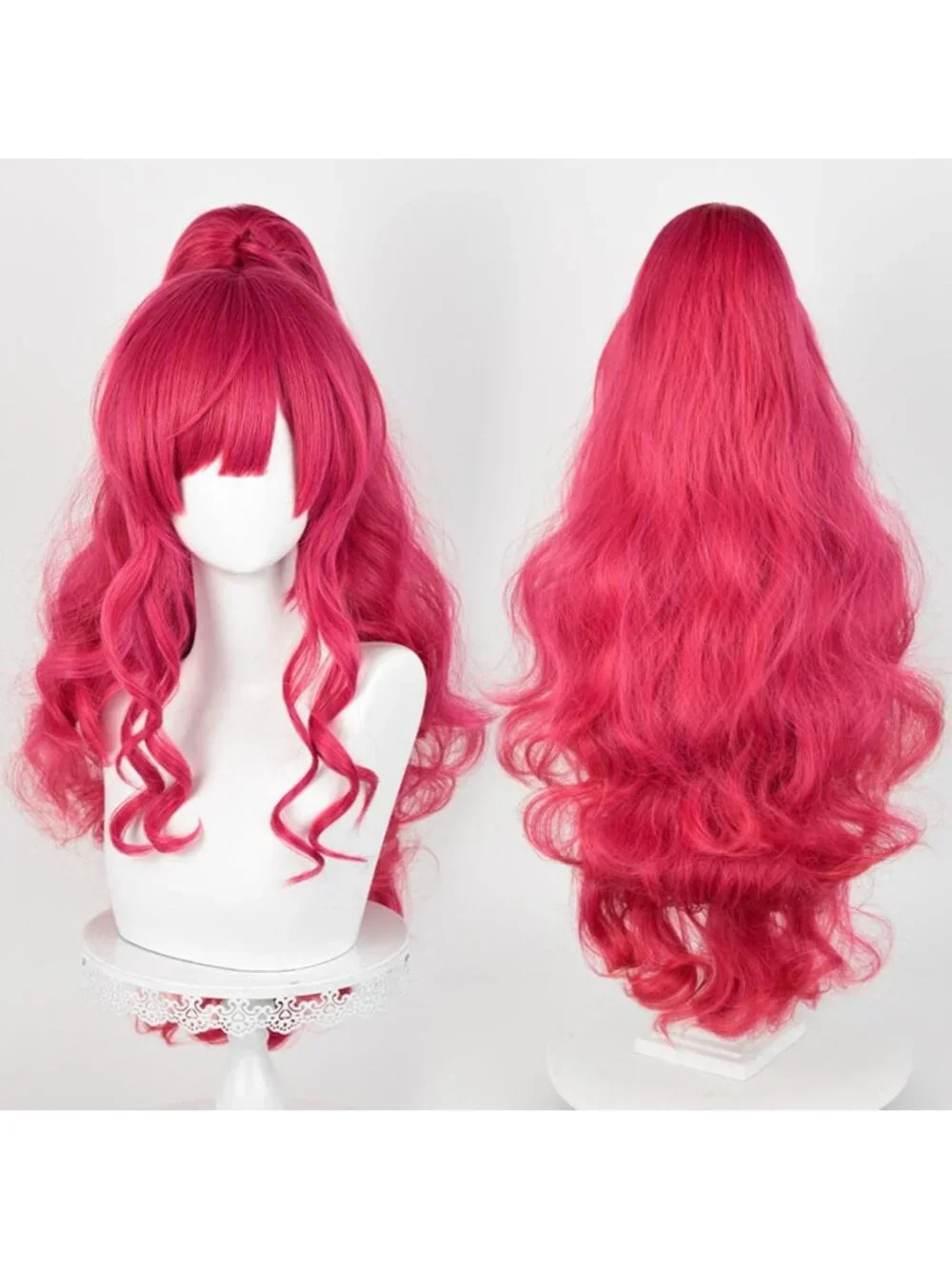 Women's 31.5 Inch Long Pink Red Wig Straight Synthetic Cosplay Halloween Costume